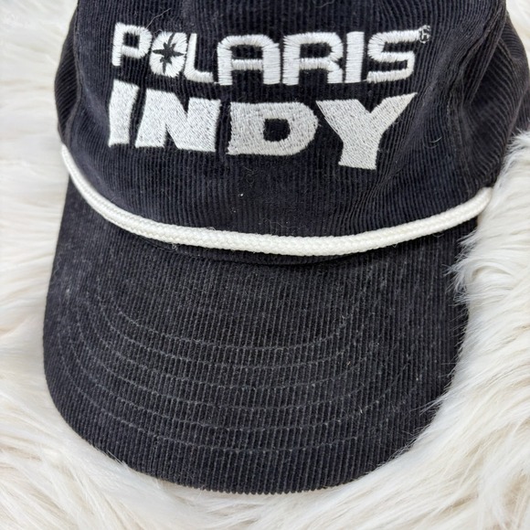 VTG Corduroy Snapback Hat POLARIS INDY SNOWMOBILE‎ USA Made Black White 90s - Picture 2 of 8